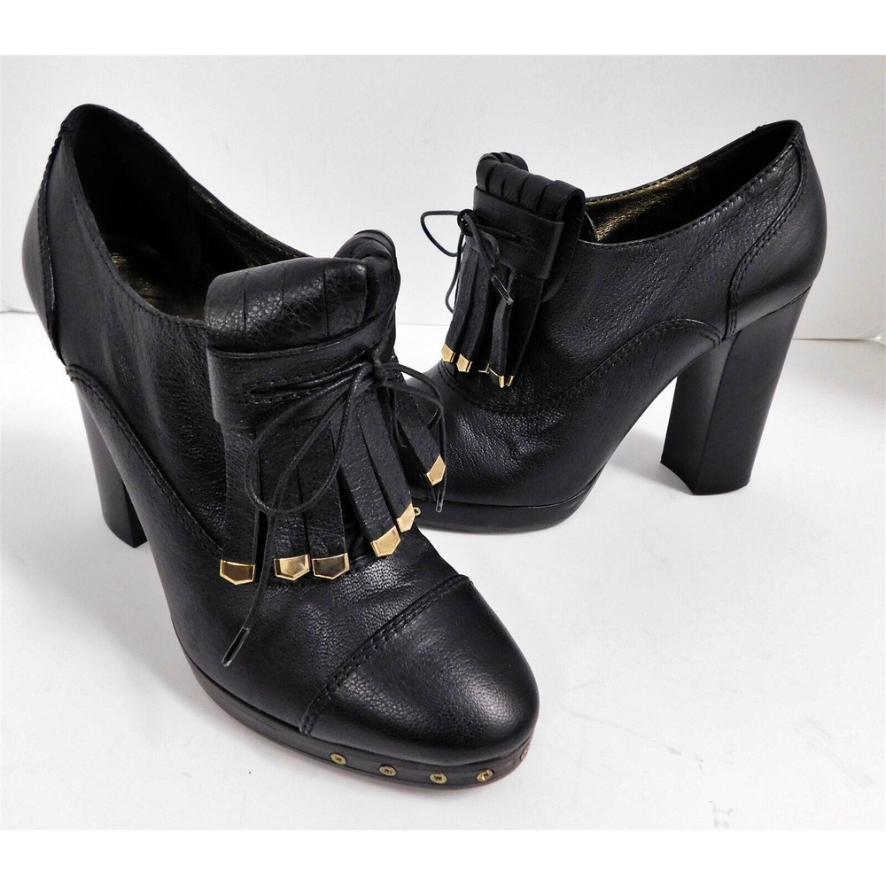 Lanvin Italy Black Leather Lace-up Studded Booties Boots 37